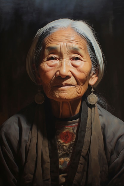 Free photo paintings of old woman's portrait