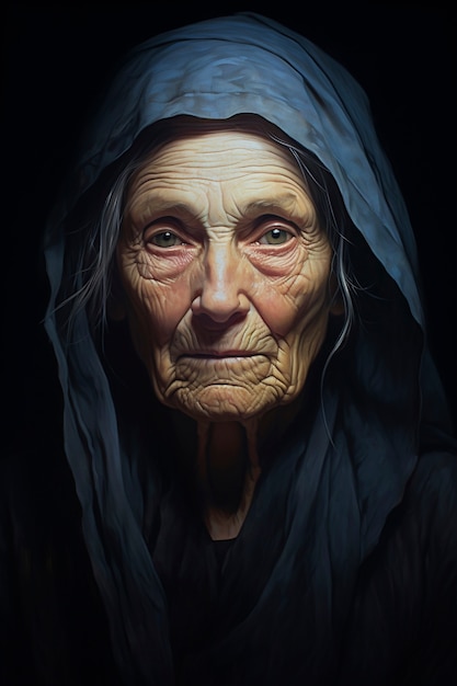 Free photo paintings of old woman's portrait