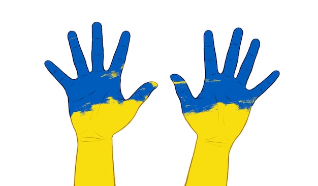 Пара рук с мазками флага Украины