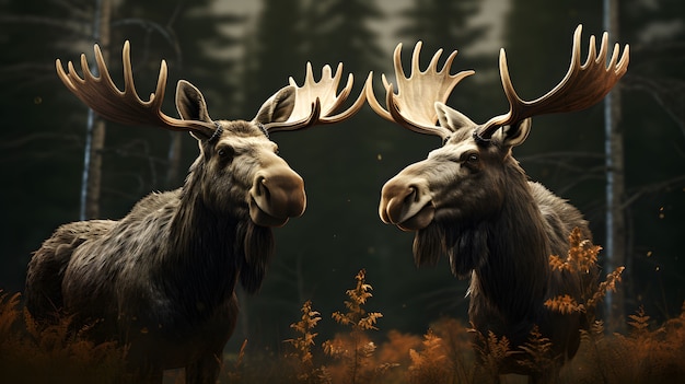 Free photo pair of wild elks in nature