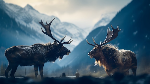 Free photo pair of wild elks in nature