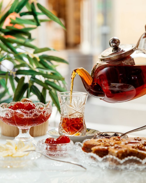 Pakhlava and jam with black tea