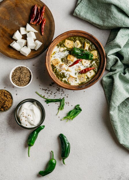 Pakistani dish arrangement flat lay