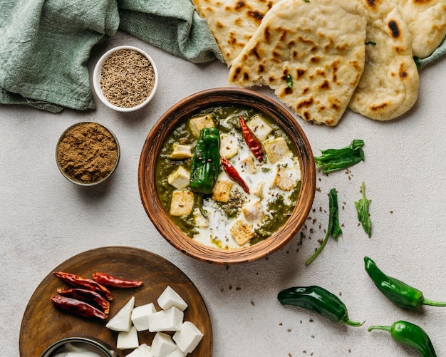 Pakistani dish arrangement above view