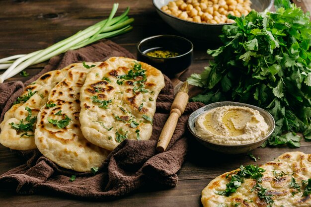 Pakistani meal arrangement high angle