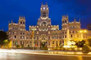 Free photo palace of communication in  night. madrid, spain