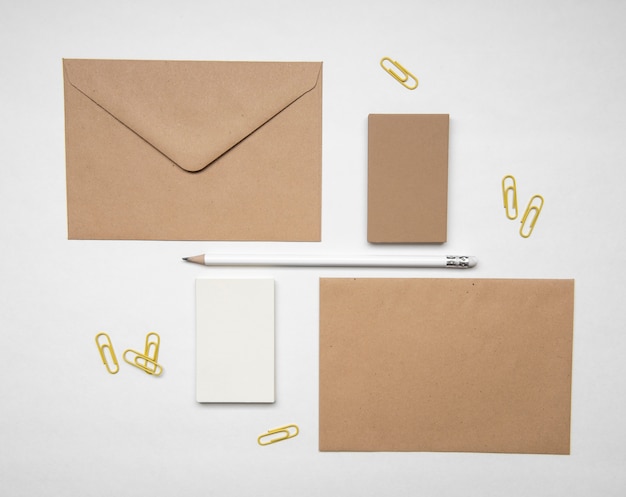 Free photo pale brown stationery items and business cards