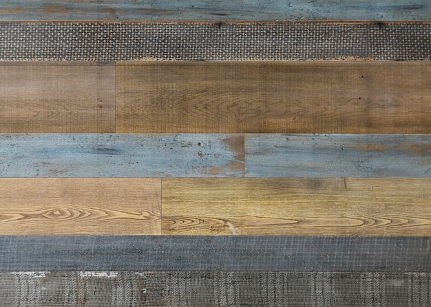 Pale faded brown and cool blue reclaimed wood surface 