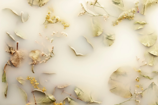 Free photo pale leaves in white colored water