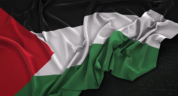 Palestine Flag Wrinkled On Dark Background 3D Render