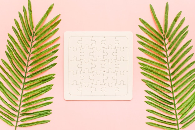 Palm leaves summer puzzle mockup