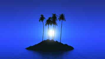 Free photo palm tree island against a moonlit sky