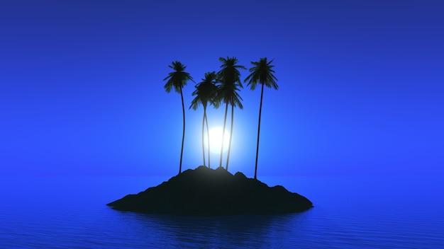 Palm tree island against a moonlit sky