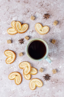 팔머 퍼프 페이스 트리. 설탕, 평면도와 맛있는 프랑스 palmier 쿠키.