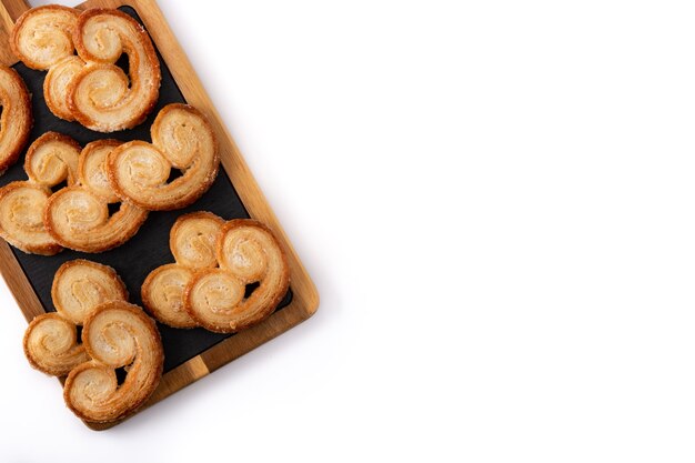 Palmier puff pastry isolated on white background.