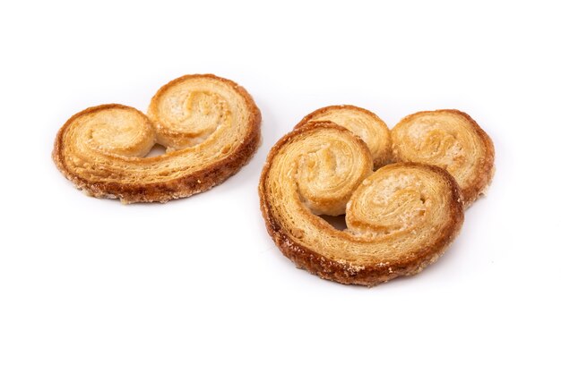 Palmier puff pastry isolated on white background.