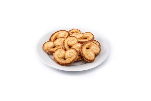 Palmier puff pastry isolated on white background.