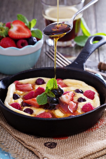 Pancake with berries fluffy and colorful