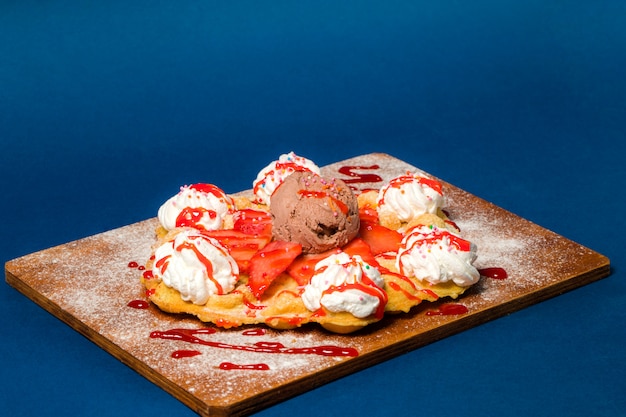 Pancake with ice cream and strawberry