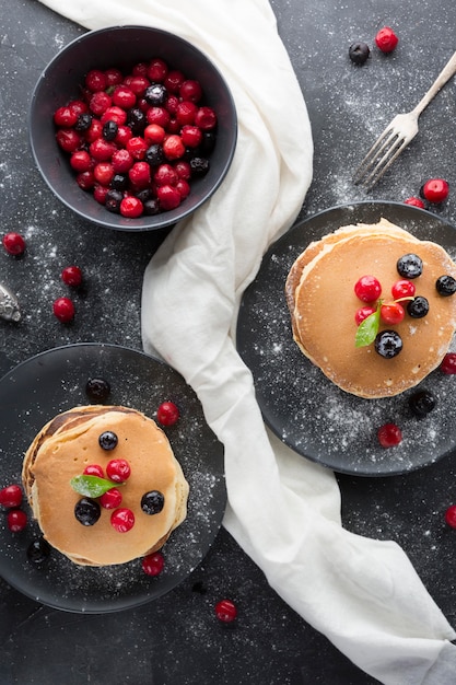 Pancakes arrangement with fruits