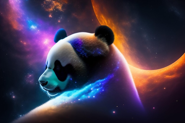 Free photo a panda bear in space with a galaxy background