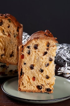 Panettone. typical fruit cake served at christmas. copy space