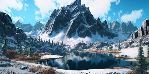 雪に覆われた山々 生成 ai と色の山の風景のパノラマ