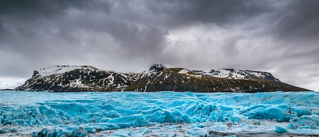 Panorama of Skaftafell glacier, Vatnajokull National Park in Iceland.