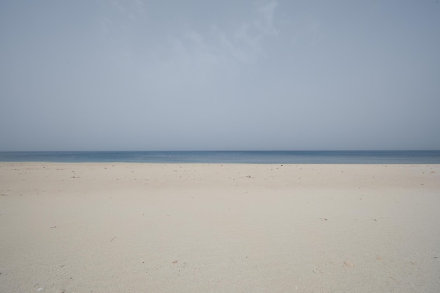 해변 모래 푸른 바다와 푸른 하늘의 파노라마 사진