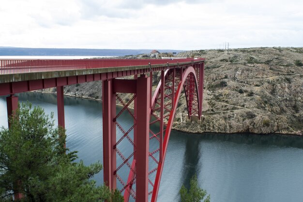 Panoramic shot of the Maslenica red bridge in Zadar, Croatia