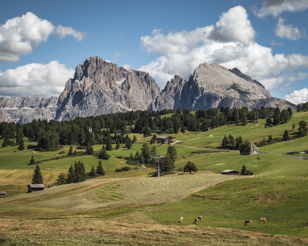 Panoramic shot of Plattkofel mountain in Compatsch Italy