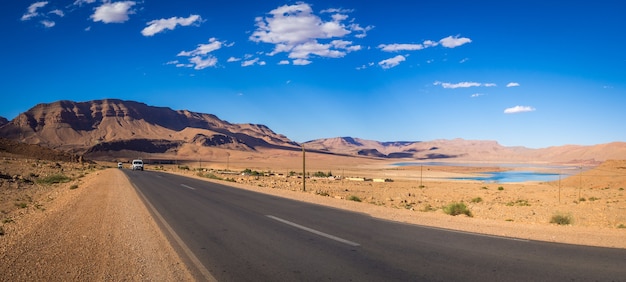 Panoramic shot a road in the Atlas mountains in Morocco