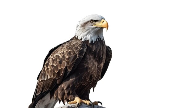 panoramic view of a bald eagle aside on white background