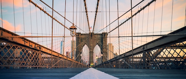 Panoramic view on Brooklyn Bridge, New York, USA.