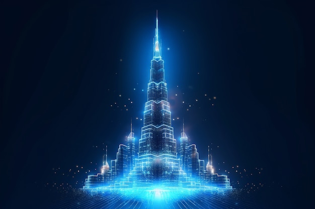 panoramic view of dubai city illuminated in a neon spectrum