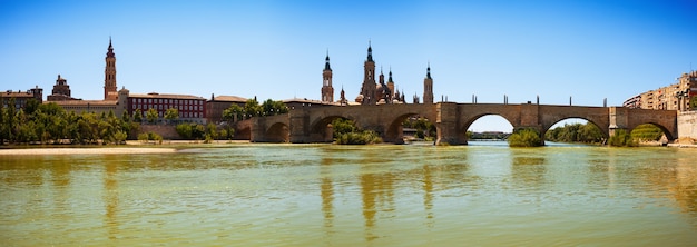 Panoramic view from Ebro river. Zaragoza, Aragon