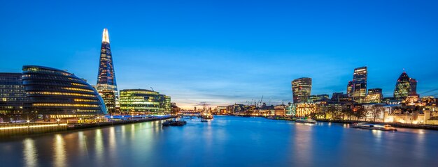 Panoramic view of london skyline from the Tower Bridge.