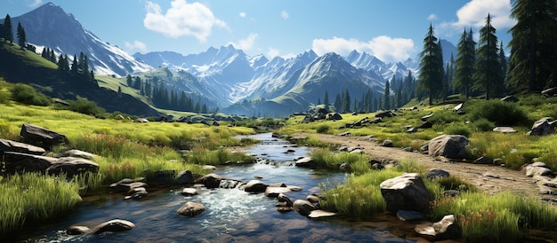 Vista panoramica di un fiume di montagna negli altopiani