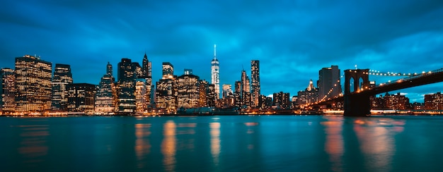 Panoramic view of new york city manhattan midtown at dusk
