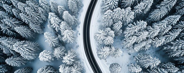 Панорамный вид дороги в горном лесу зимой, сгенерированный ИИ