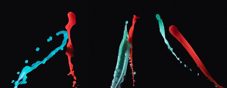 Free Photo panoramic view of splashing colorful liquid on black background
