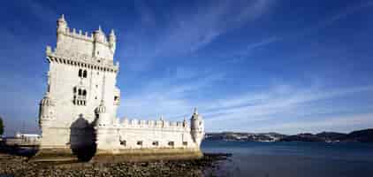 Free photo panoramic view tower of belem, lisbon, portugal.