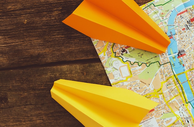 Paper airplane on map. travel concept