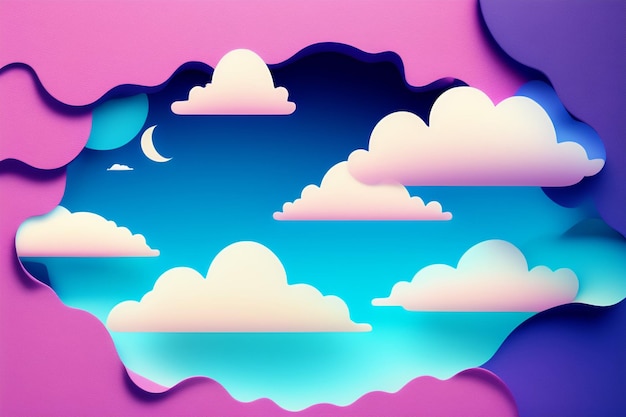 Free photo paper art of the moon and clouds