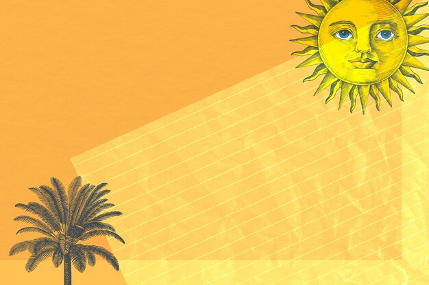 Paper background with sun and palm tree mixed media, remixed from public domain artworks