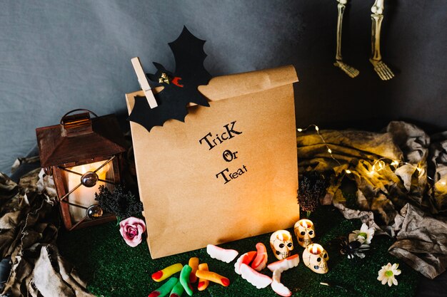 Paper bag, lantern and sweets