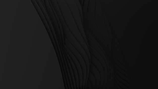 ペーパーカットの抽象的な背景。 3Dクリーンダークカービングアート。ペーパークラフトの黒い波。ビジネスプレゼンテーションのためのミニマルでモダンなデザイン。