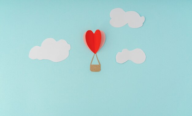 Paper cut of Heart Hot air balloons for Valentine's Day celebrat