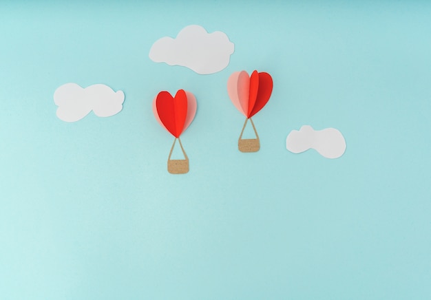 Paper cut of Heart Hot air balloons for Valentine's Day celebrat