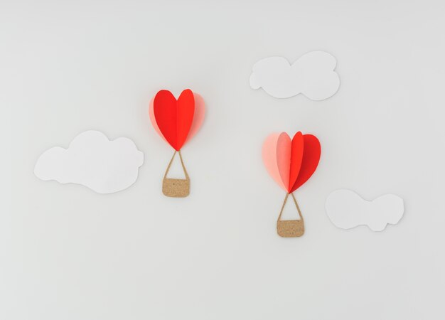 Paper cut of Heart Hot air balloons for Valentine's Day celebrat